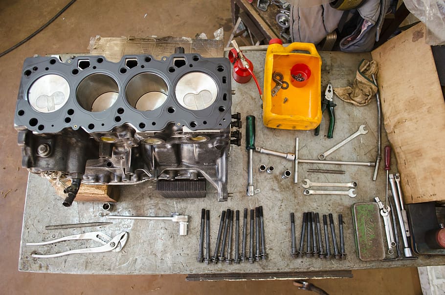 gray engine block, Automobile, Disarmed, engines, workshop HD wallpaper
