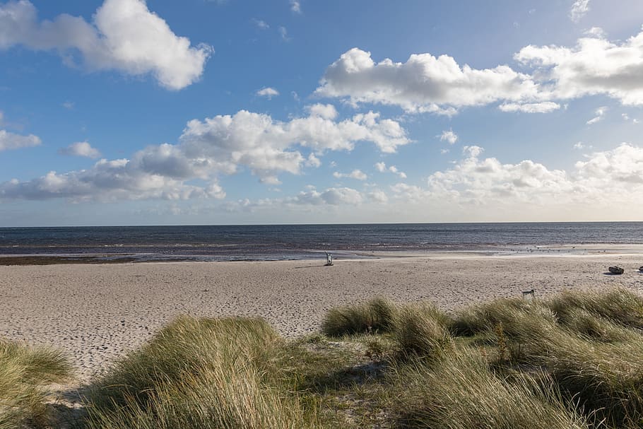 beach, trash can, clouds, sea, land, sky, cloud - sky, scenics - nature HD wallpaper
