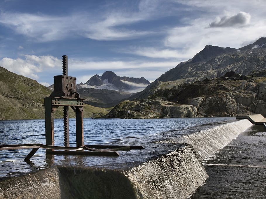 dam, col, cloud, lake, landscape, mountain, alps, summer, nature HD wallpaper