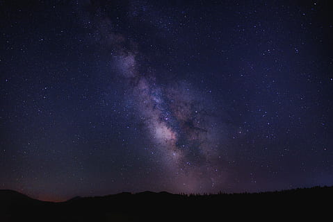 mountain under purple sky, night sky full of stars during night time HD wallpaper