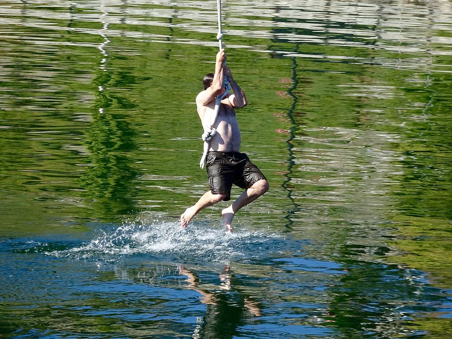 splash, jump, water, swing, playing, summer, swimming, motion HD wallpaper