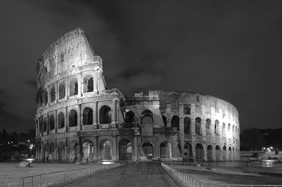 The Colosseum, Rome, Italy, colloseum, rome night, black and white, HD wallpaper
