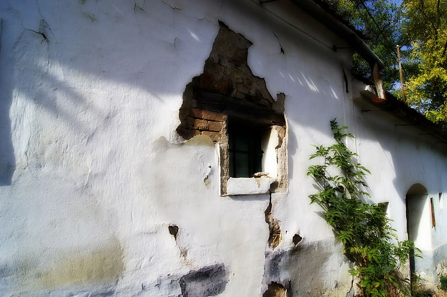 old house, window, wall, building, facade, white, built structure HD wallpaper