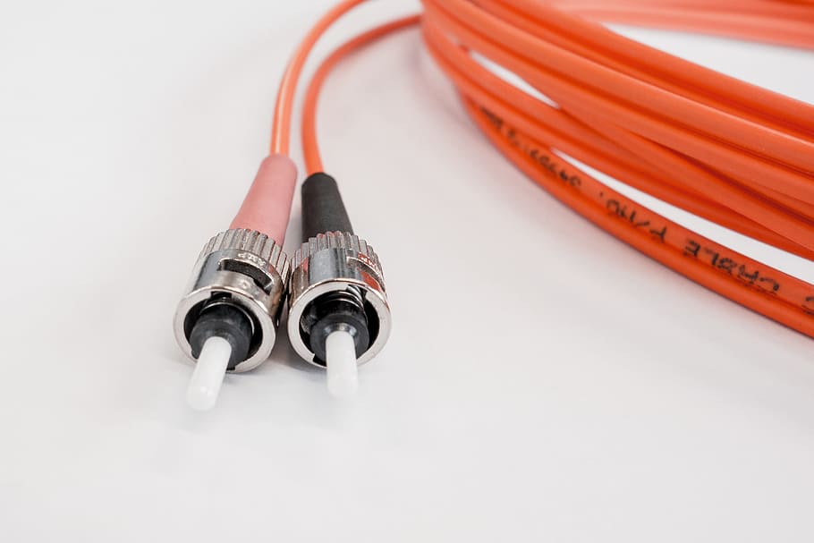 red electric cable, fiber optic cable, glass fiber, it, technology