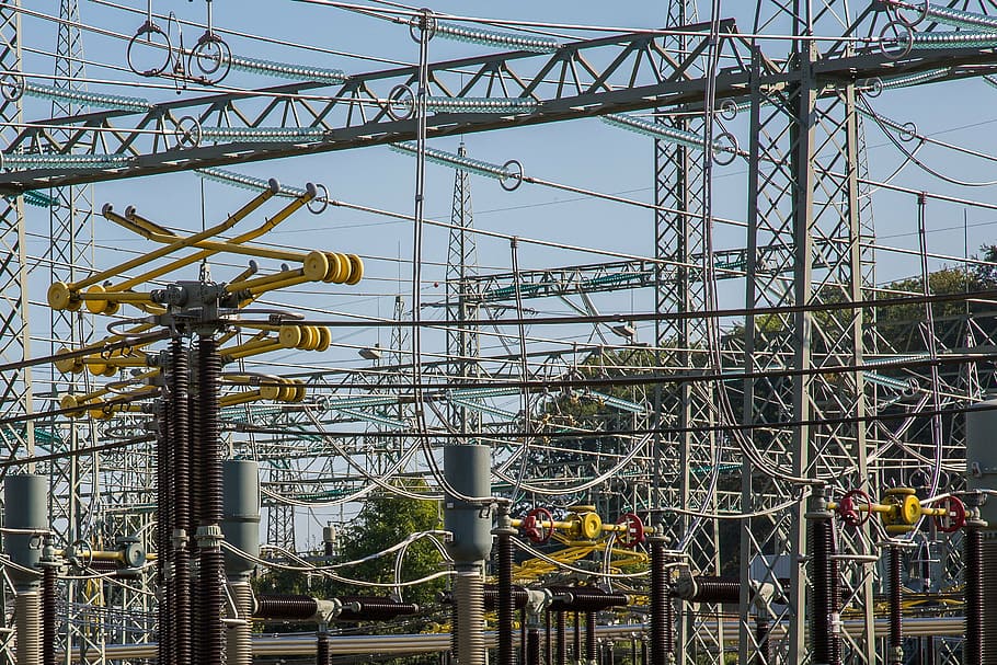 transmission tower, substation, electricity, current, high voltage