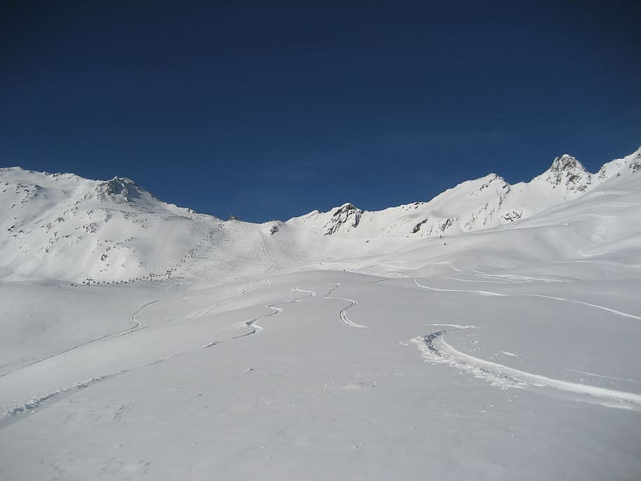 snow covered mountains under blue sky, sölden, winter, winter sports, HD wallpaper