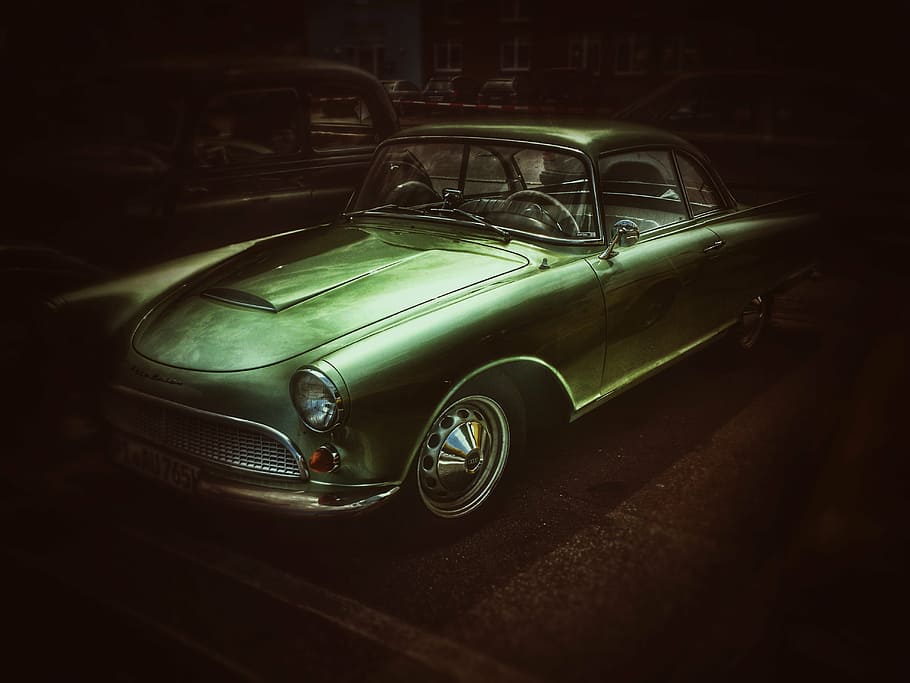 photo of classic green coupe, auto, oldtimer, darkness, night HD wallpaper