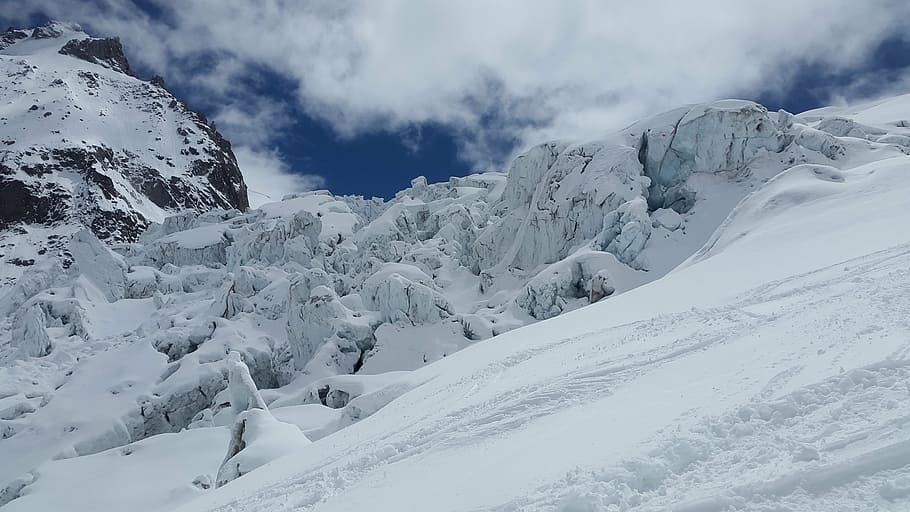 mer de glace, glacier, crevasses, seracs, glacier crash, ice, HD wallpaper