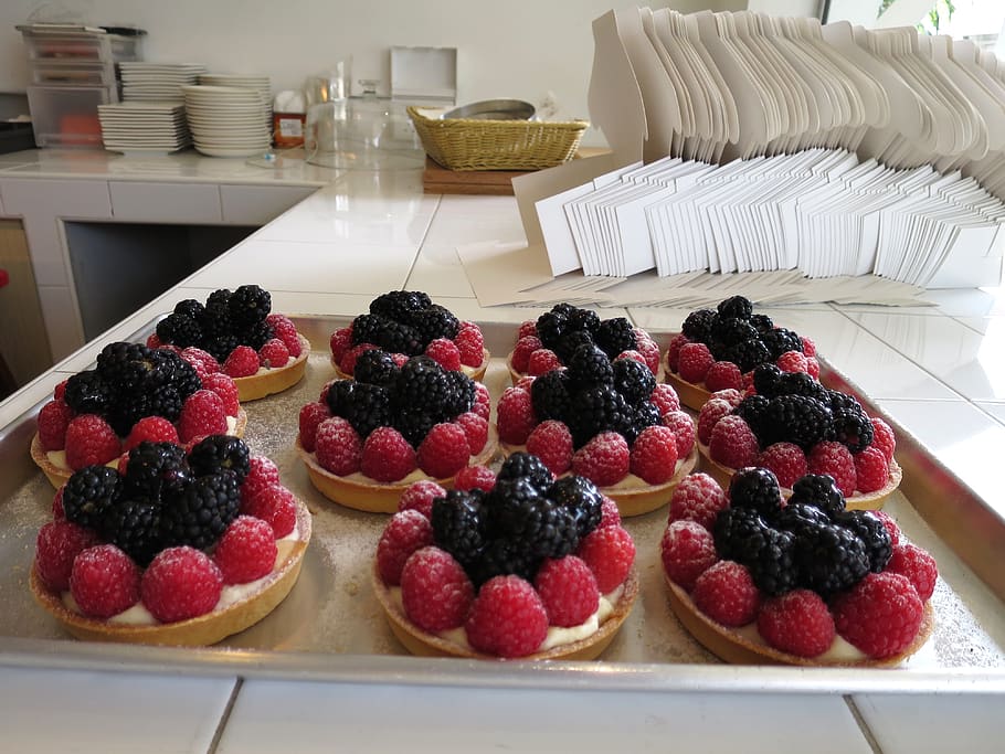 raspberry tarts, bakery, dessert, food and drink, sweet food HD wallpaper