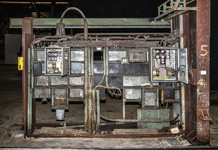 current, power boxes, old, factory, industry, ironworks, abandoned HD wallpaper