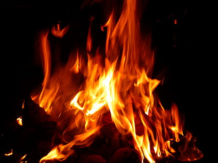 fire, open fire, embers, wood, burn, flame log fire, romantic HD wallpaper