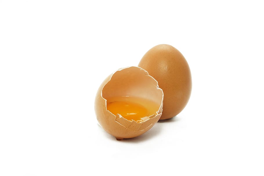 brown chicken egg, yolk, food, protein, egg yolk, eat, hen's egg, HD wallpaper