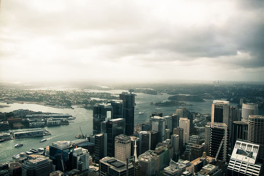 aerial photo of city, Sydney, City, Cloud, Atmosphere, landscape HD wallpaper