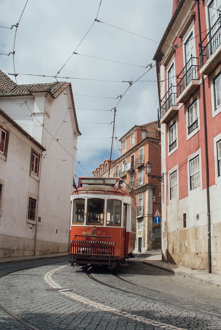 tram on near a house, tramway, public, transport, old, historic HD wallpaper
