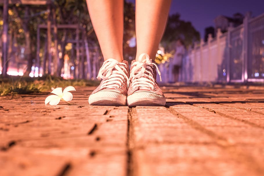 person wearing pair of brown sneakers, alone, art, boot, flower HD wallpaper