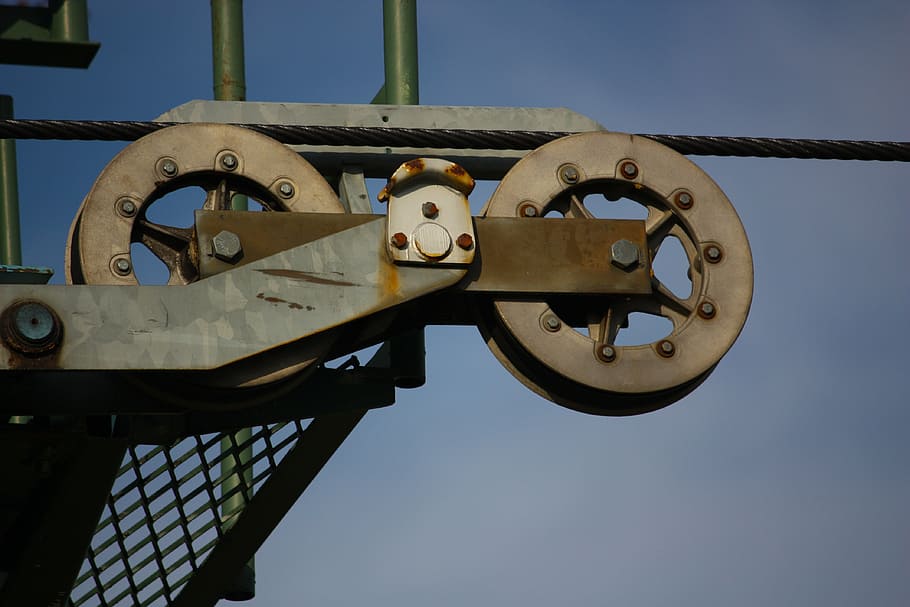 pulley, cable, round, grate, equipment, heavy, steel, machine HD wallpaper