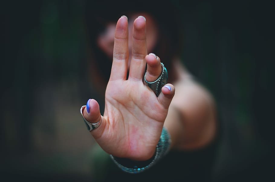 woman showing her palm, woman wearing rings and bracelet, hand HD wallpaper