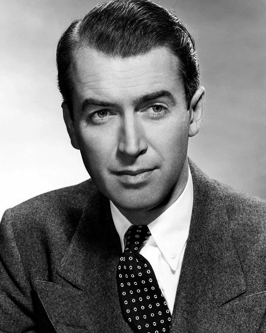 grayscale photo of man wearing suit jacket, james stewart, person