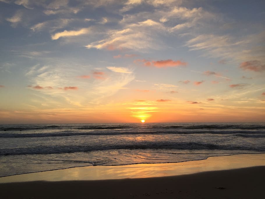 sunset, beach, surf, sky, sea, water, scenics - nature, beauty in nature HD wallpaper