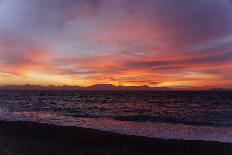 sea, dawn, landscape, nature, beach, clouds, ocean, outdoors HD wallpaper