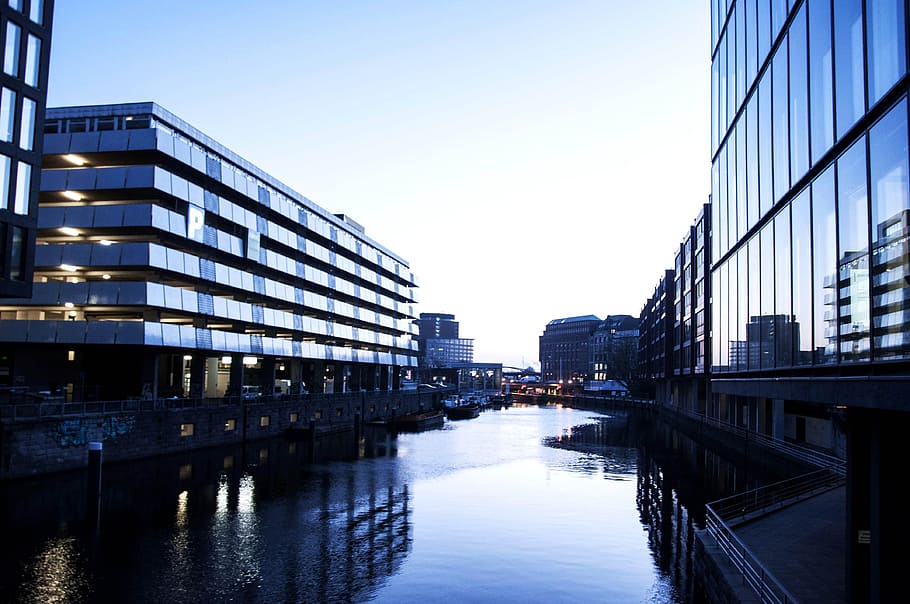 River, City, City, Building, Evening, Germany, hamburg, reflection HD wallpaper