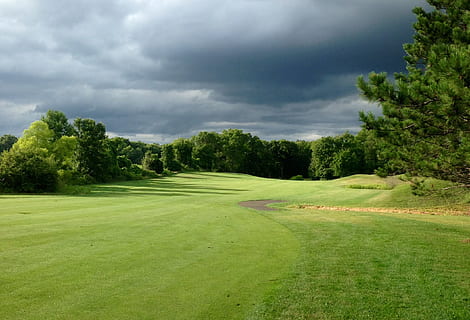 Golf Course, Landscape, golf landscape, sky, green, field, rainy HD wallpaper