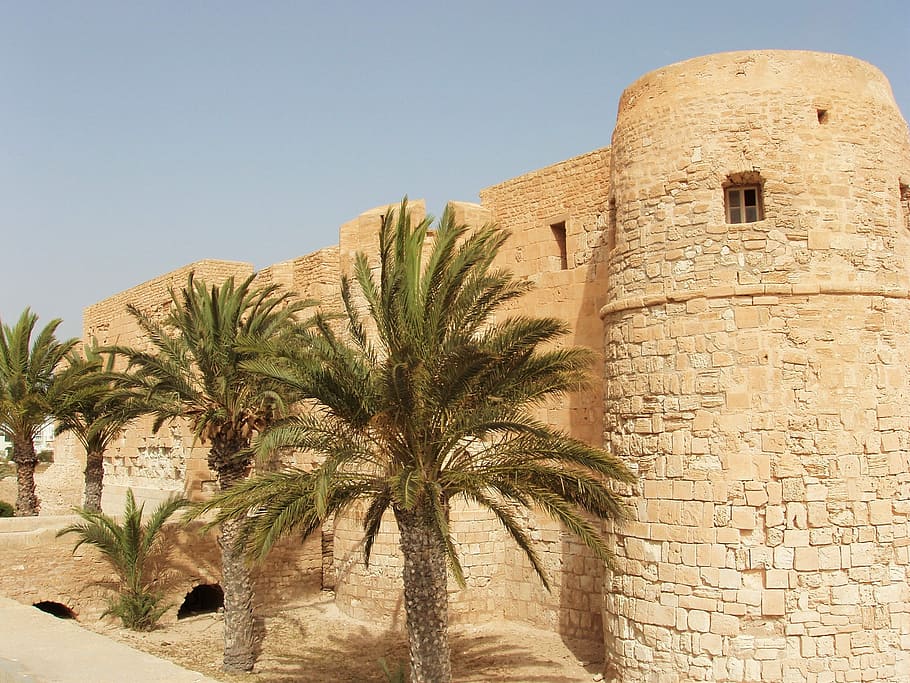 Castle, Tunisia, Djerba, Palm Trees, stones, heritage, travel, HD wallpaper