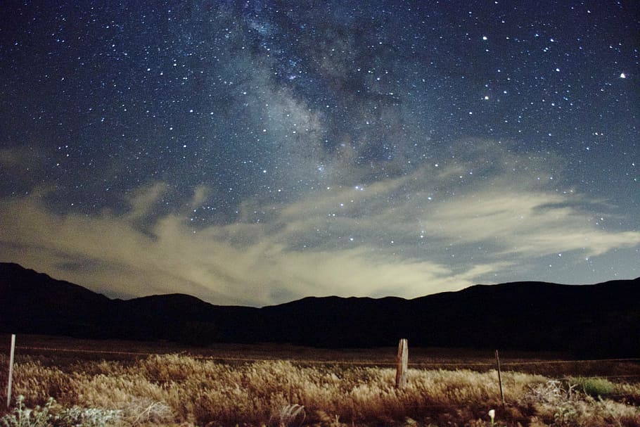 milky way above silhouette of mountain, night, nature, mountains HD wallpaper