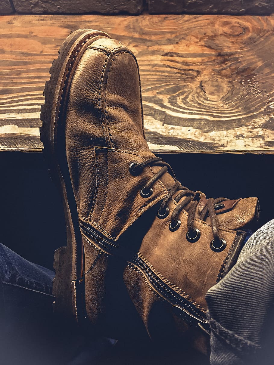 fashion, man, person, dirty, boots, brown, classic, foot, footwear HD wallpaper