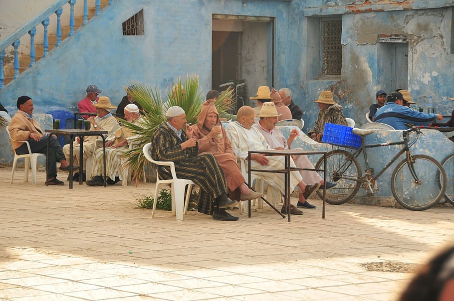 Men, Morocco, Coffee, Old, Person, oued laou, large group of people, HD wallpaper