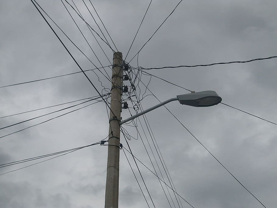 pole, lamp, light, cables, electricity, street, post, outdoor, HD wallpaper