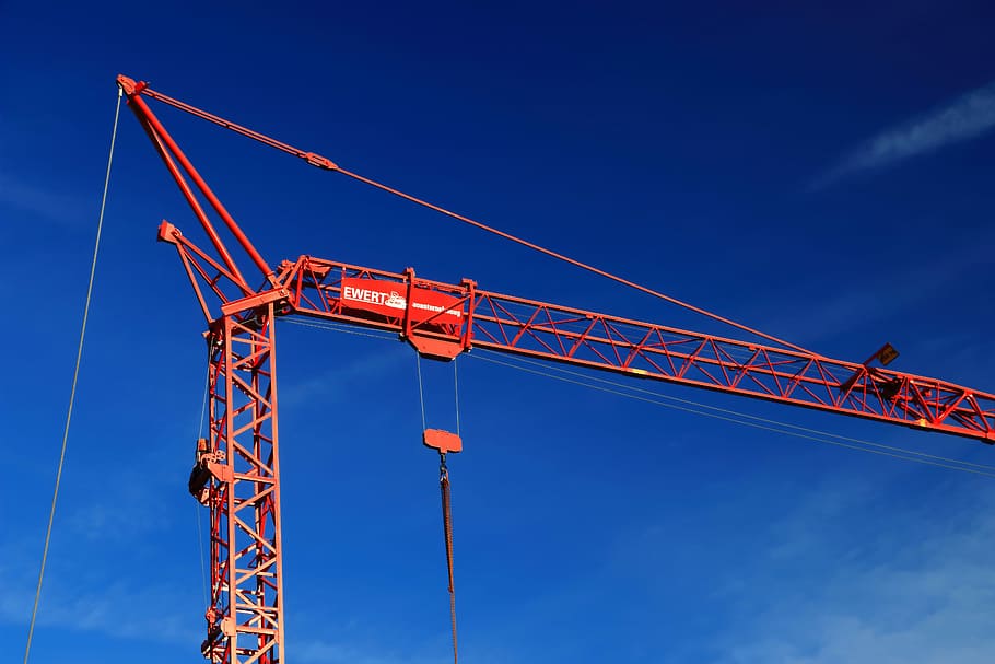 Crane, Technology, baukran, site, construction work, crane boom HD wallpaper