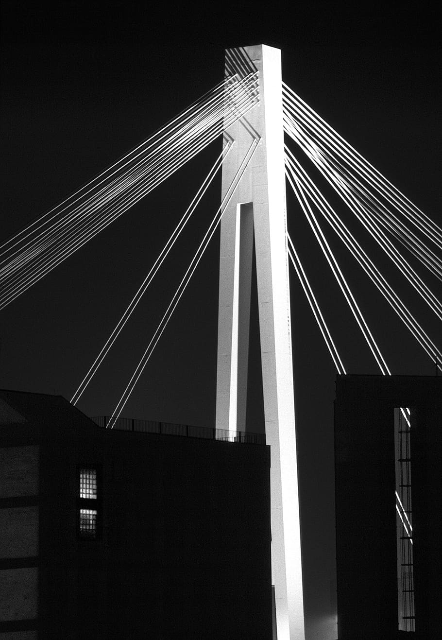bridge, night, lighting, built structure, architecture, low angle view HD wallpaper