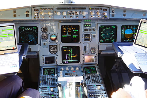 gray airplane control panel, aircraft, cockpit, aviation, machine HD wallpaper