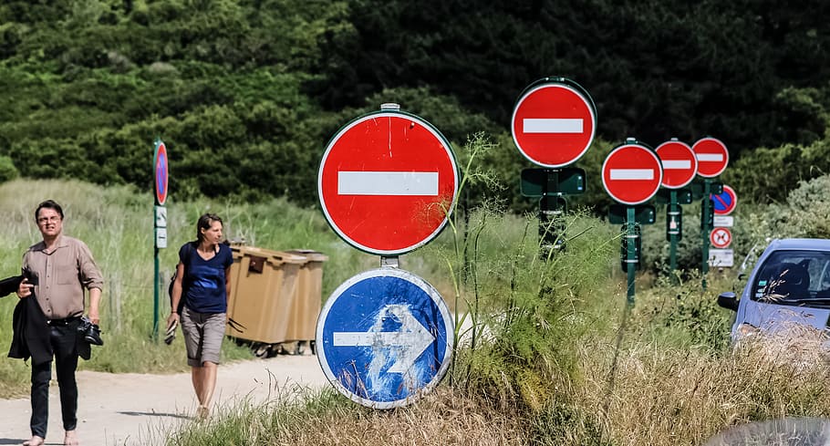 no entry, brittany, cancale, plant, road sign, tree, nature HD wallpaper