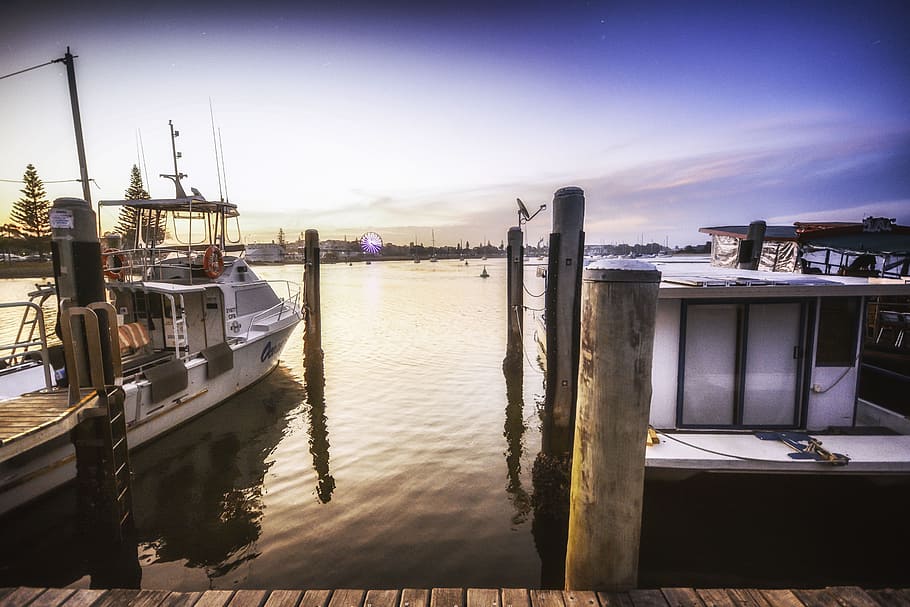 Boat, Lake, River, Sunset, outdoors, architecture, no people HD wallpaper