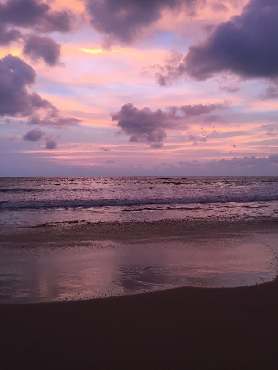 sunset, beach, sea, evening sky, afterglow, abendstimmung, by the sea HD wallpaper