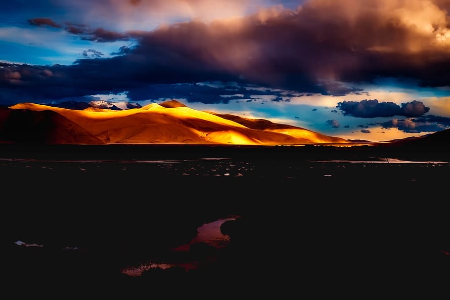 india, sunset, sky, clouds, mountains, river, landscape, nature HD wallpaper