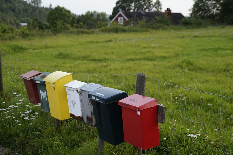 letter boxes, mailbox, post, colorful, idyllic, sweden, loneliness HD wallpaper