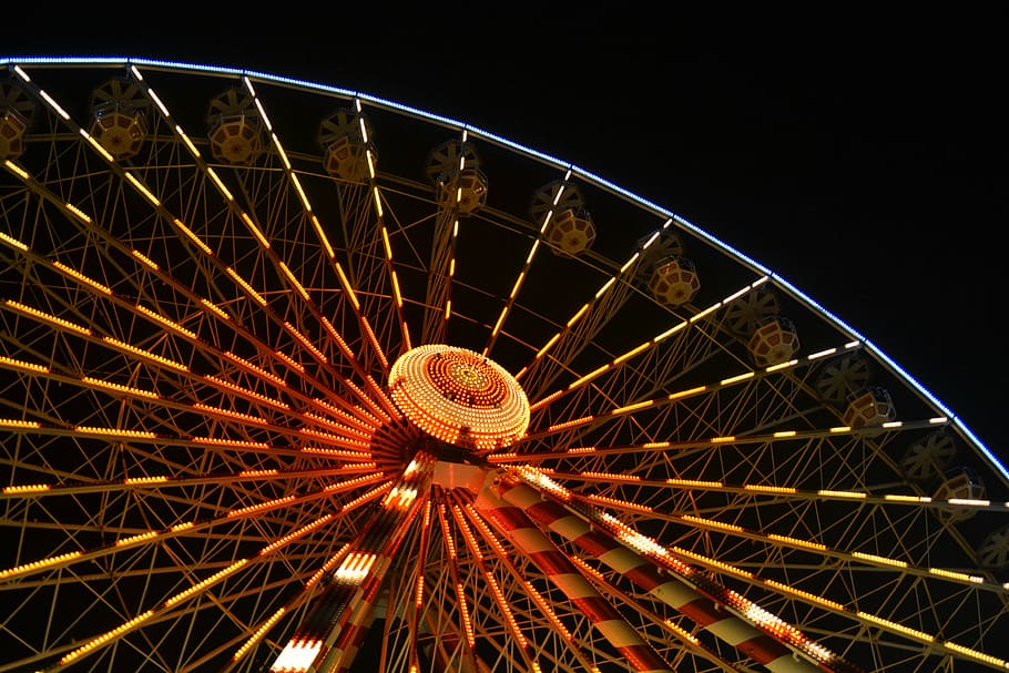 Ferris wheel, big wheel, night, amusement, fun, fair, carnival, HD wallpaper