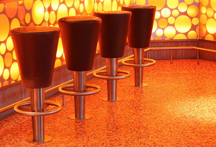 bar, bar stool, sit, chairs, metal, leather, ground, floor HD wallpaper