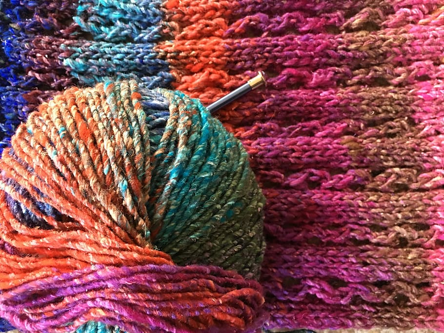 multicolored yarn on crochet textile, Noro, Obi, Wool, Knit, noro obi