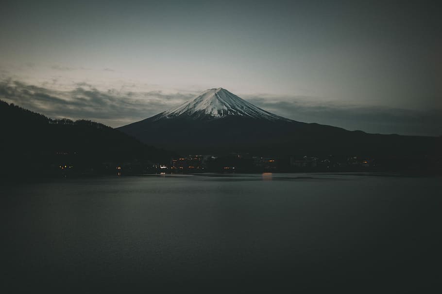 photo of mountain, ocean near mountain, landscape, peak, dark HD wallpaper