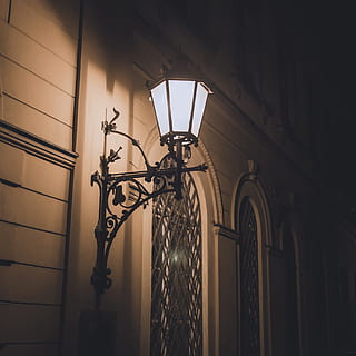 turned on black steel framed sconce, Shade, night, lantern HD wallpaper