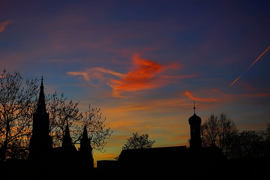 sunset, evening hour, sky, pastellfarben, colorful, ulm, ulm cathedral