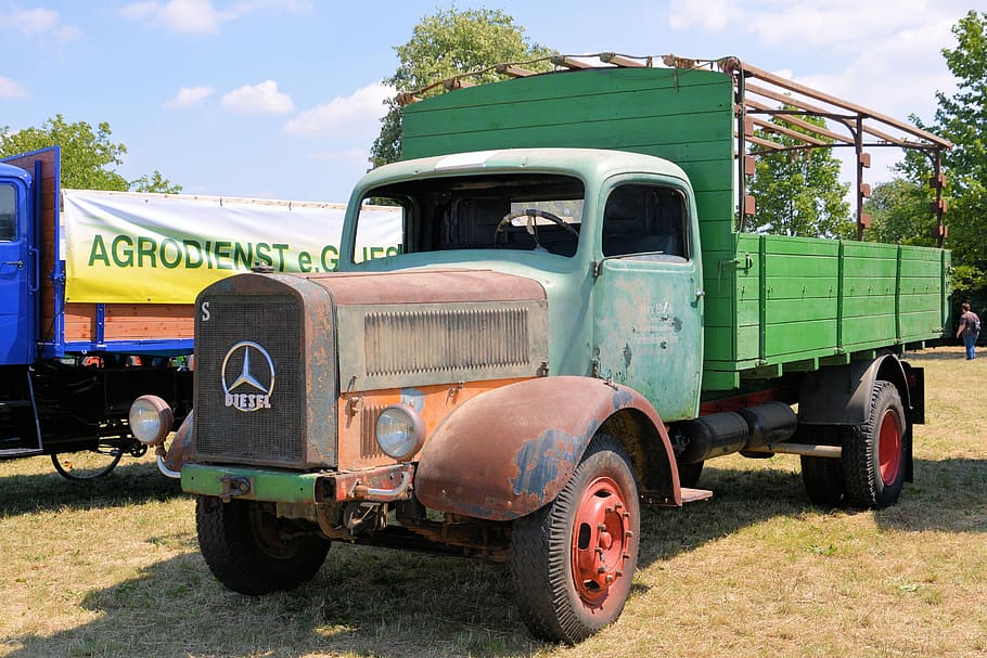 truck, oldtimer, historically, unrestored, mercedes-l4500s, HD wallpaper