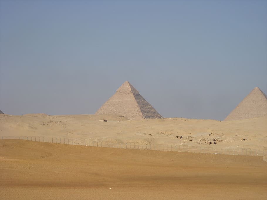 pyramids, egypt, desert, the past, ancient, ancient civilization HD wallpaper