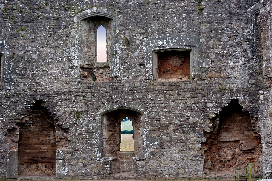 wrecked concrete building, castle, windows, fireplace, architecture HD wallpaper