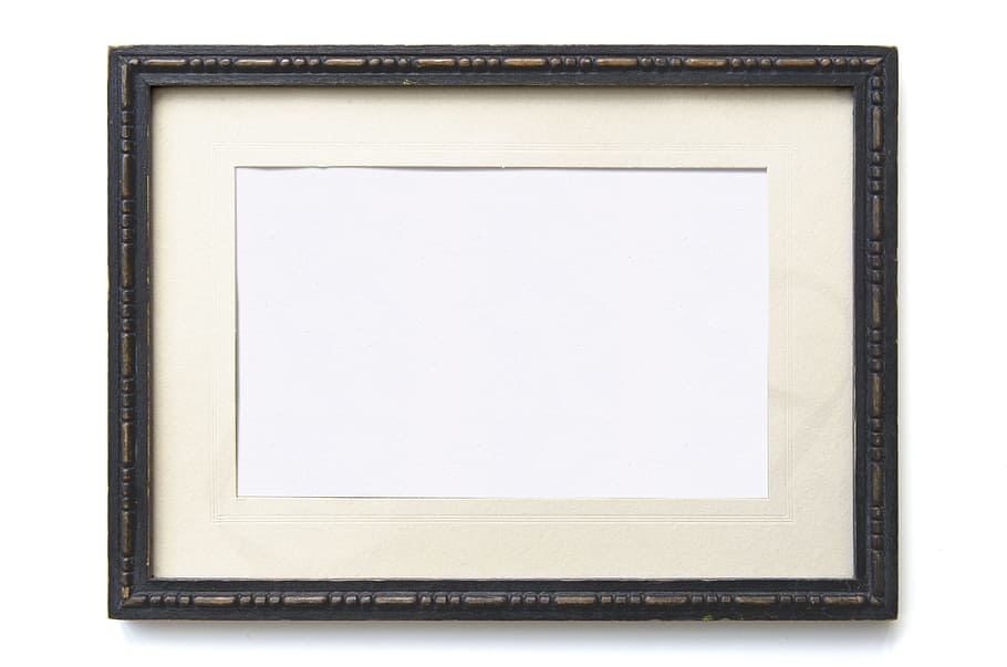black photo frame on white surface, blank, empty, design, picture