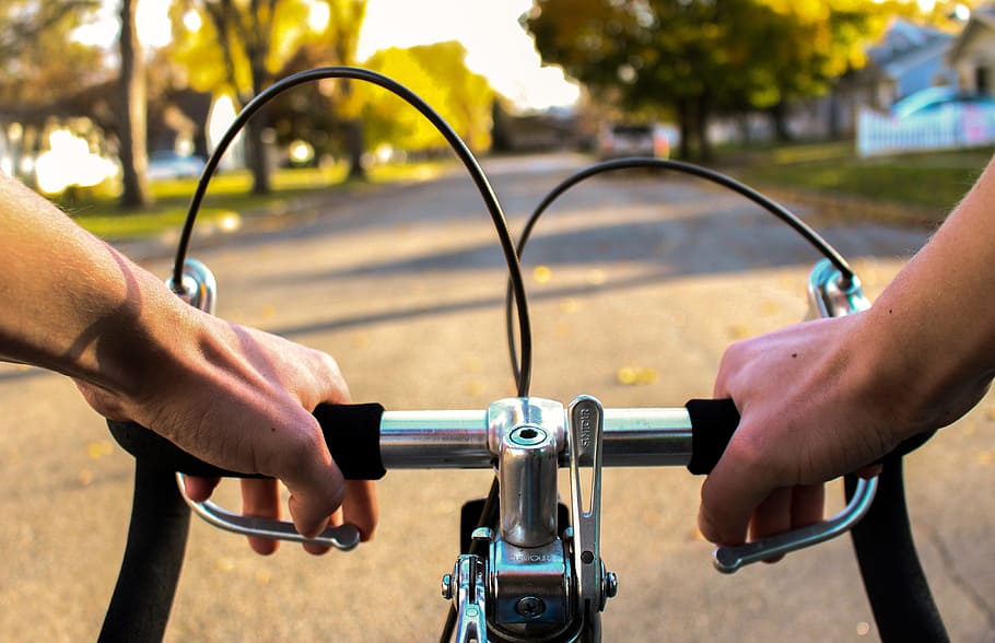 person riding on bicycle on concrete road, bike, first person HD wallpaper